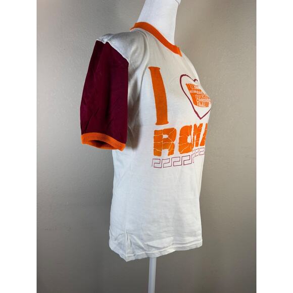 Vintage I Love Roma Colosseum T-Shirt Italy Cotton White Maroon Short Sleeve 70s - Picture 10 of 11